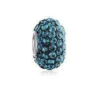 Bling Jewelry Teal Blue Crystal Spacer Bead Core .925 Sterling Silver Fits European Charm Bracelet For Women For Teen