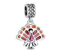 Bling Jewelry Thanksgiving Turkey Bird Food Holiday Brown Enamel Dangle Bead Charm .925 Silver For European Bracelet For Women