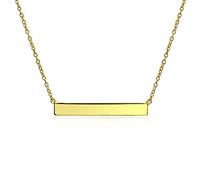 Bling Jewelry Thin Name Plated Style Engravable Sideways Diagonal Flat Bar Pendant Necklace For Women Gold Plated Sterling Silver