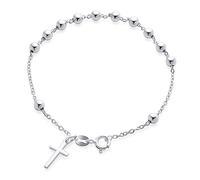 Bling Jewelry Thin Simple Religious Prayer Ball Beads Cross Rosary Bracelet For Women For Teen .925 Sterling Silver