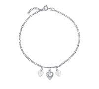 Bling Jewelry Three Multi Dangling Hearts Charms Anklet Ankle Figaro Bracelet For Women .925 Sterling Silver Adjustable 9 To 10 Inch With Extender