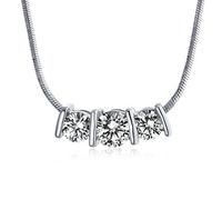 Bling Jewelry Three Stone Past Present Future Bridal Solitaire Cubic Zirconia AAA CZ Necklace For Women Prom Silver Plated Brass