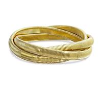 Bling Jewelry Three Strand Omega Snake Cobra Wide Bangle Twisted Bracelet Bands Set Interlocking Flexible Stretch Bracelets for Women Yellow Gold Plated Stainless Steel Fits 8 to 8.5 inches Wrist