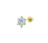 Bling Jewelry Tiny Aqua Blue Cubic Zirconia Flower Helix Cartilage Ear Lobe Piercing Daith CZ 1 Piece Stud Earring For Women Teen Real Gold Screw back