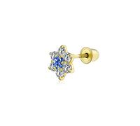 Bling Jewelry Tiny Blue Cubic Zirconia Flower Helix Cartilage Ear Lobe Piercing Daith CZ 1 Piece Stud Earring For Women Teen Real Gold Screw back 4MM