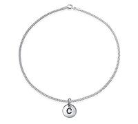 Bling Jewelry Tiny Minimalist ABC Round Disc Block Letter Alphabet C Initial Anklet For Teen For Women .925 Sterling Silver 9 Inch