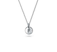 Bling Jewelry Tiny Minimalist ABC Round Disc Block Letter Alphabet F Initial Pendant Necklace For Teen For Women .925 Sterling Silver