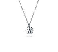 Bling Jewelry Tiny Minimalist ABC Round Disc Block Letter Alphabet W Initial Pendant Necklace For Teen For Women .925 Sterling Silver