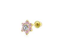 Bling Jewelry Tiny Pink Cubic Zirconia Flower Helix Cartilage Ear Lobe Piercing Daith CZ 1 Piece Stud Earring For Women Teen Real Gold Screw back 4MM
