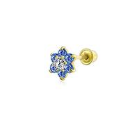 Bling Jewelry Tiny Royal Blue Cubic Zirconia Flower Helix Cartilage Ear Lobe Piercing Daith CZ 1 Piece Stud Earring For Women Teen Real Gold Screw back