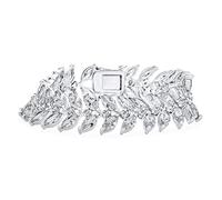 Bling Jewelry Traditional Bridal Vintage Style Cubic Zirconia 2 Row Marquise Shape AAA CZ 40 CTW Clear Wide Statement Leaf Tennis Bracelet For Women Wedding Silver Plated 7.25"