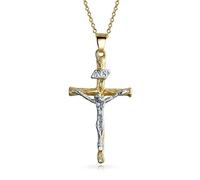 Bling Jewelry Traditional Christian Religious Jesus Inri Crucifix Cross Pendant Necklace For Women Men Two Tone Gold Plated