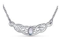 Bling Jewelry Traditional Irish BFF Celtic Trinity Friendship Love Knot Color Changing Gemstone Moonstone Necklace Station Pendant For Women Teen .925 Sterling Silver
