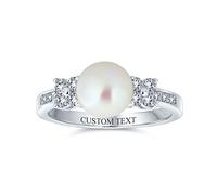 Bling Jewelry Traditional Timeless Wedding Pave CZ Band White Cultured Button Pearl Solitaire Engagement Promise Ring For Women Side Stones Silver Plated 8MM