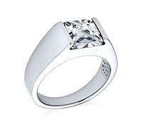 Bling Jewelry Traditional Unisex Personalize AAA CZ Square Princess Cut Solitaire Mens Engagement Ring Pinky Ring Silver Plated For Men Customizable