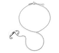 Bling Jewelry Trendy Delicate Hand Chain Dancer Slave Bracelet For Women And Ring .925 Sterling Silver Adjustable