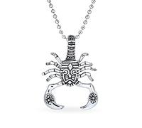 Bling Jewelry Tribal Zodiac Scorpion Pendant Necklace For Men Silver Tone Oxidized Black Stainless Steel 20 Inches