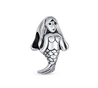 Bling Jewelry Tropical Vacation Nautical Sea Nymph Siren Mermaid Charm Bead For Women For Teen Oxidized .925 Sterling Silver Fits European Bracelet