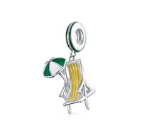Bling Jewelry Tropical Vacation Travel Colorful Umbrella Beach Lounge Chair Dangle European Charm Bead For Women Enamel .925 Sterling Silver Fits European Bracelet