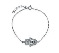 Bling Jewelry Turkish Amulet Talisman Delicate Dainty Evil Eye Hamsa Hand Station Bolo Bracelet For Women Teens Cubic Zirconia CZ Gold Plated .925 Sterling Silver 7 8 Inch Adjustable Extender