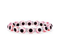 Bling Jewelry Turkish Translucent Rosy Pink Evil Eye Glass Bead Stretch Bracelet for Women Teens Rondelle Crystal Spacers for Protection and Good Luck