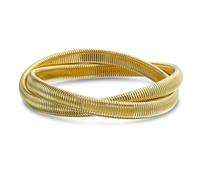 Bling Jewelry Two Strand Omega Snake Cobra Wide Bangle Twisted Bracelet Bands Set Interlocking Flexible Stretch Bracelets for Women Yellow Gold Plated Stainless Steel Fits 8 to 8.5 inches Wrist