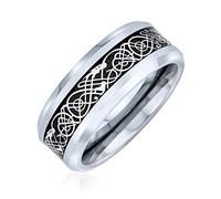 Two Tone Black Silver Celtic Knot Dragon Inlay Couples Titanium Wedding Band Rings for Men for Women Comfort Fit 8MM