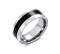 Bling Jewelry Two Tone Titanium Wedding Band Ring for Couples Black Center with Silver Tone Beveled Edge 8MM Simple Design for Men and Women