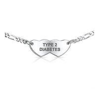 Bling Jewelry Type 2 Diabetes Delicate Thin Heart Medical Identification ID Bracelet For Women Sterling Silver Custom Engraved 7 Inch