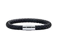 Bling Jewelry Unisex Black Stackable Woven Weave Braided Genuine Leather Bracelet Woven Bangle Bracelet For Men Teens Women Stainless Barrel Clasp