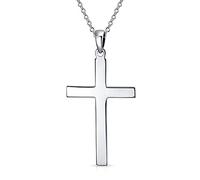 Bling Jewelry Unisex Large Personalize Traditional Plain Simple Basic Religious Cross Pendant Necklace For Women Men Teen Polished Solid .925 Sterling Silver Customizable