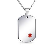 Bling Jewelry Unisex Personalize Customizable Medical Identification Medical ID Dog Tag Steel Pendant Necklace For Men Women 20 Inch Chain Large