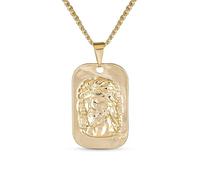 Bling Jewelry Unisex Personalize Religious Metal Dog tog Style Medallion Face of Jesus Christ Head Necklace Pendant Yellow Gold Plated for Men Teens Customizable