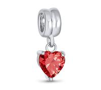 Bling Jewelry Valentines Love CZ Pink Red Heart Shape Dangle Charm Bead For Women For Teen .925 Sterling Silver Fits European Bracelet