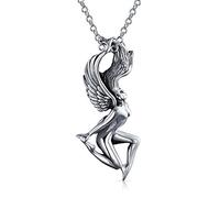 Bling Jewelry Vintage Antiqued .925 Sterling Silver Virgo Greek Goddess Angel Wings Zodiac Sign Astrology Horoscope Pendant Women Necklace