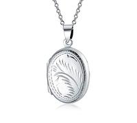 Bling Jewelry Vintage Style .925 Silver Oval Shape Lockets for Women Personalized Engrave Floral Leaf Photo Locket Necklace Pendant Medium Size Holds Pictures