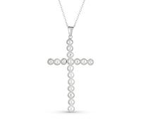 Bling Jewelry Vintage Style Bridal Simple Religious Freshwater Cultured White Pearl Large Cross Necklace Pendant For Women Wedding Teen .925 Sterling Silver