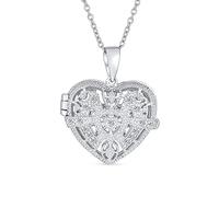 Bling Jewelry Vintage Style Filigree Flower Aromatherapy Essential Oil Perfume Diffuser Keepsake Photo Heart Shape Locket Pendant Necklace For Women Teens .925 Sterling Silver