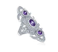 Bling Jewelry Vintage Style Filigree Purple Cubic Zirconia Armor Full Finger Statement Ring Simulated Amethyst CZ Silver Plated Brass