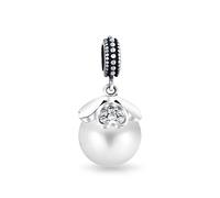 Bling Jewelry Vintage Style Heart Cap White Simulated Pearl Dangle Charm Bead For Women .925 Sterling Silver Fits European Bracelet