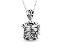 Bling Jewelry Vintage-Style Square Heart Poison Prayer Box Locket Necklace Pendant Memorial Keepsake Holder for Women Teens Oxidized .925 Sterling Silver