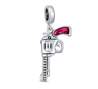 Bling Jewelry Western Marksmen Pistol Revolver Gun Dangle Bead Charm For Women Oxidized .925 Sterling Silver Fits European Bracelet
