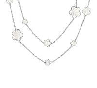 Bling Jewelry White Clover Flower Long Silver Plated Brass Station Tin Cup Chain Wrap Layer Necklace For Women 42 Inch