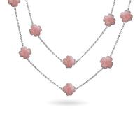 Bling Jewelry White Flower Long Silver Plated Pearlized Enamel Station Chain Wrap Layer Clover Necklace For Women 40 Inch