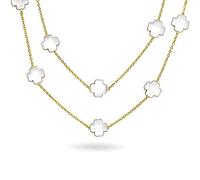 Bling Jewelry White Flower Long Silver Plated Pearlized Enamel Station Chain Wrap Layer Clover Necklace For Women 40 Inch