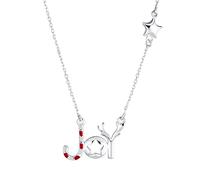 Bling Jewelry Winter Holiday Stripe Red Green Enamel Peppermint Candy Cane Star Christmas Word JOY Necklace For Teen Women .925 Sterling Silver