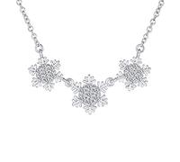 Bling Jewelry Winter Ice Blue Cubic Zirconia Holiday Party Chain Christmas Triple Snowflake Choker Necklace For Women Teen .925 Sterling Silver
