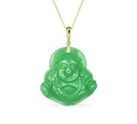 Bling Jewelry Yogi Amulet LARGE Statement Gemstone Spiritual Natural Green Jade Carved Laughing Buddha Pendant Necklace For Women Men Gold Plated .925 Sterling Silver 18 Inch