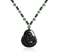 Bling Jewelry Yogi Amulet Mala Green Black Bead Carved Long Large Boho Fashion Statement Thai Spiritual Buddha Pendant Necklace For Women For Men