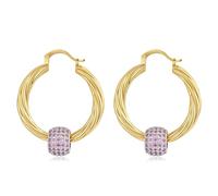 Bling King London Gold Disco Ball Hoop Earring with Pink Stone, 35mm Length